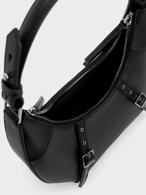 Grommet Crescent Hobo Bag, Noir, hi-res