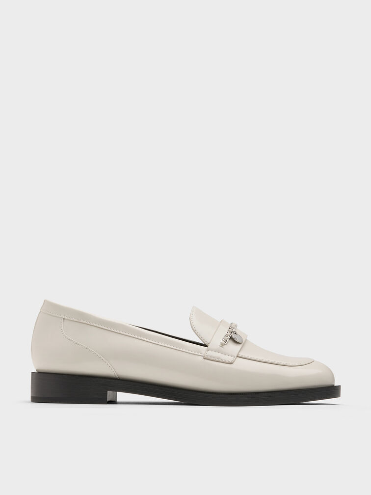 Braided-Chain Metallic-Accent Loafers, Chalk, hi-res