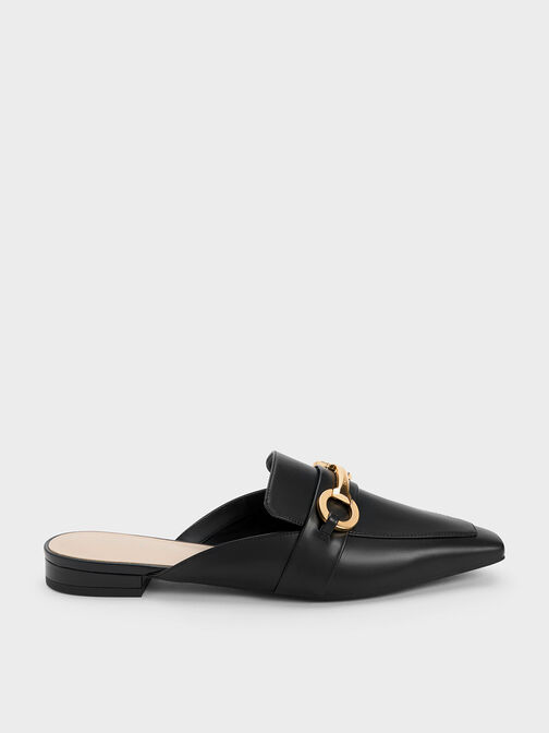Metallic Accent Tapered Flat Mules, Black, hi-res