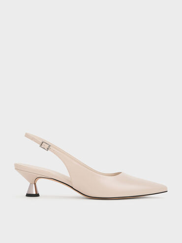 Patent Spool Heel Slingback Pumps, Nude, hi-res