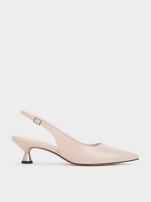 Patent Spool Heel Slingback Pumps, Nude, hi-res