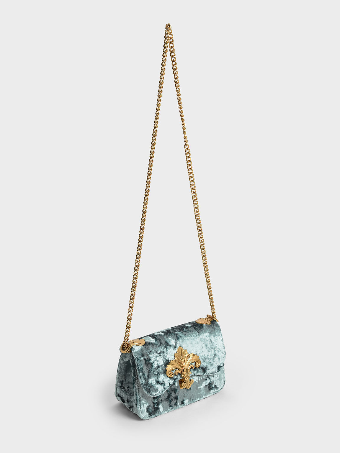 Meriah Velvet Chain Strap Crossbody Bag, Steel Blue, hi-res