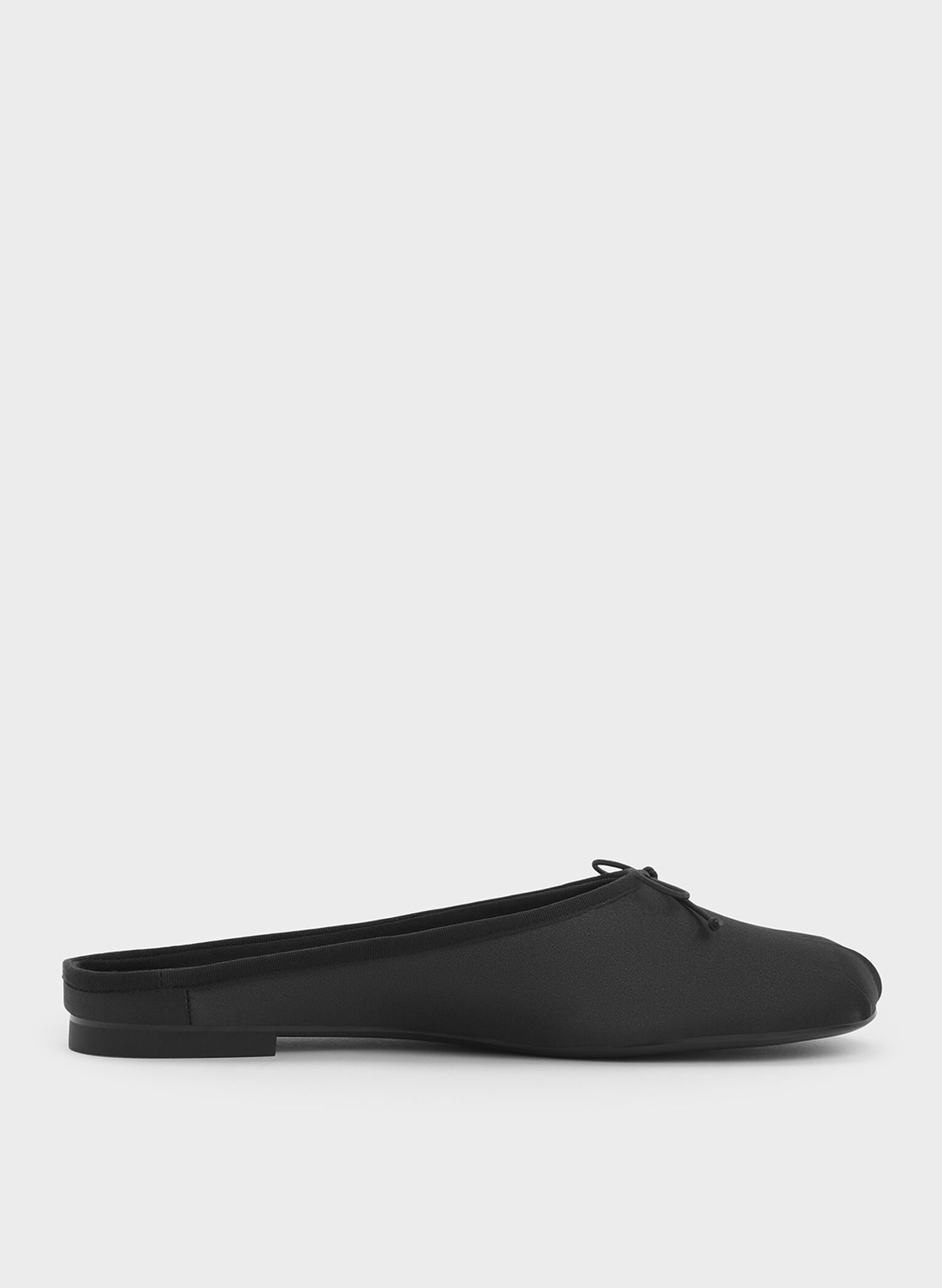 Satin Bow Flat Mules, Black Textured, hi-res