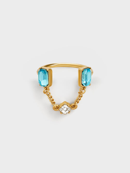 Zira Crystal Chain-Link Open Ring, Gold, hi-res