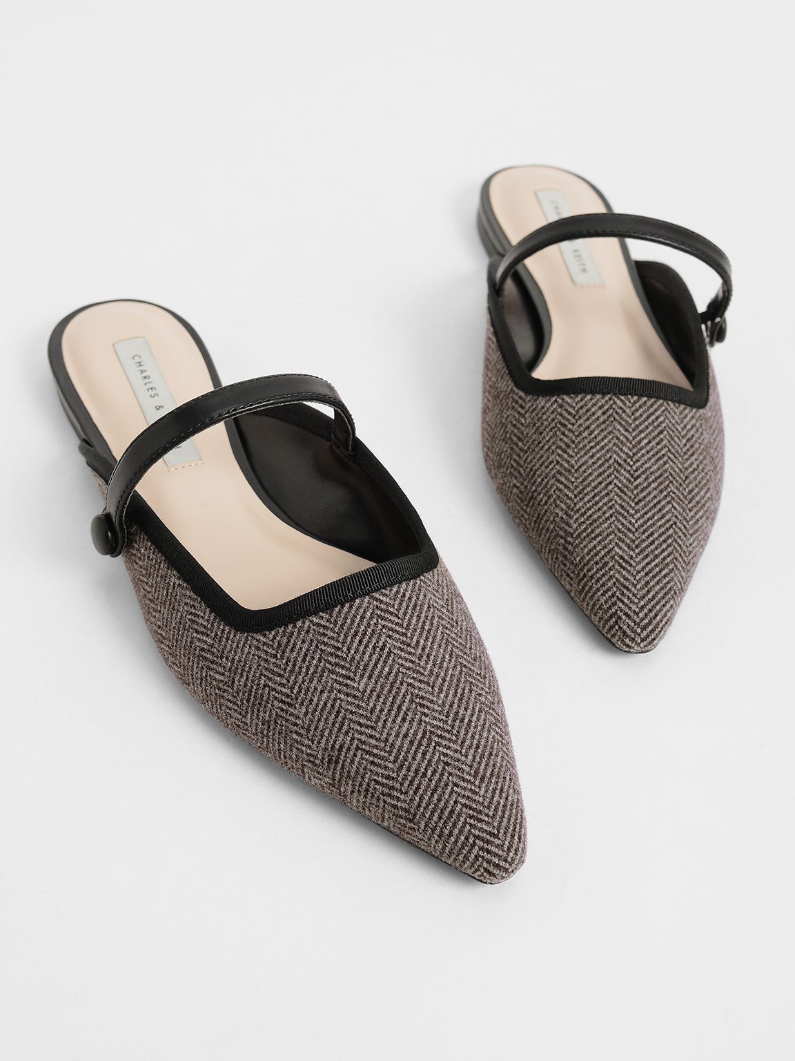 Woven Fabric Mary Jane Mules, Black Textured, hi-res