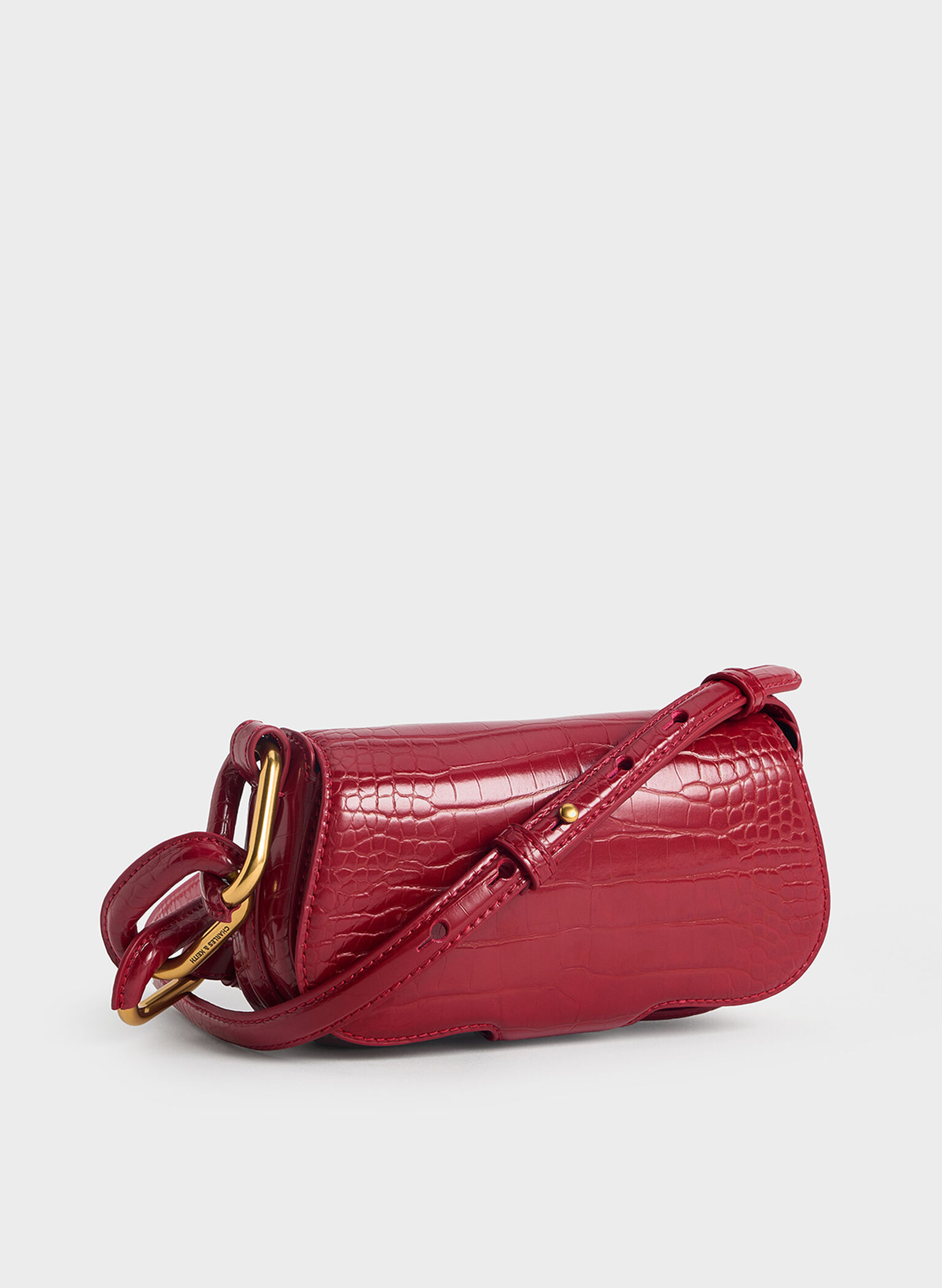 Mini Kora Croc-Effect Metallic-Accent Elongated Bag, Crimson, hi-res