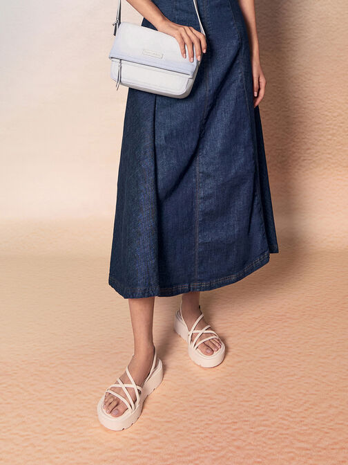Ivette Denim Front Flap Crossbody Bag, Light Washed Denim, hi-res