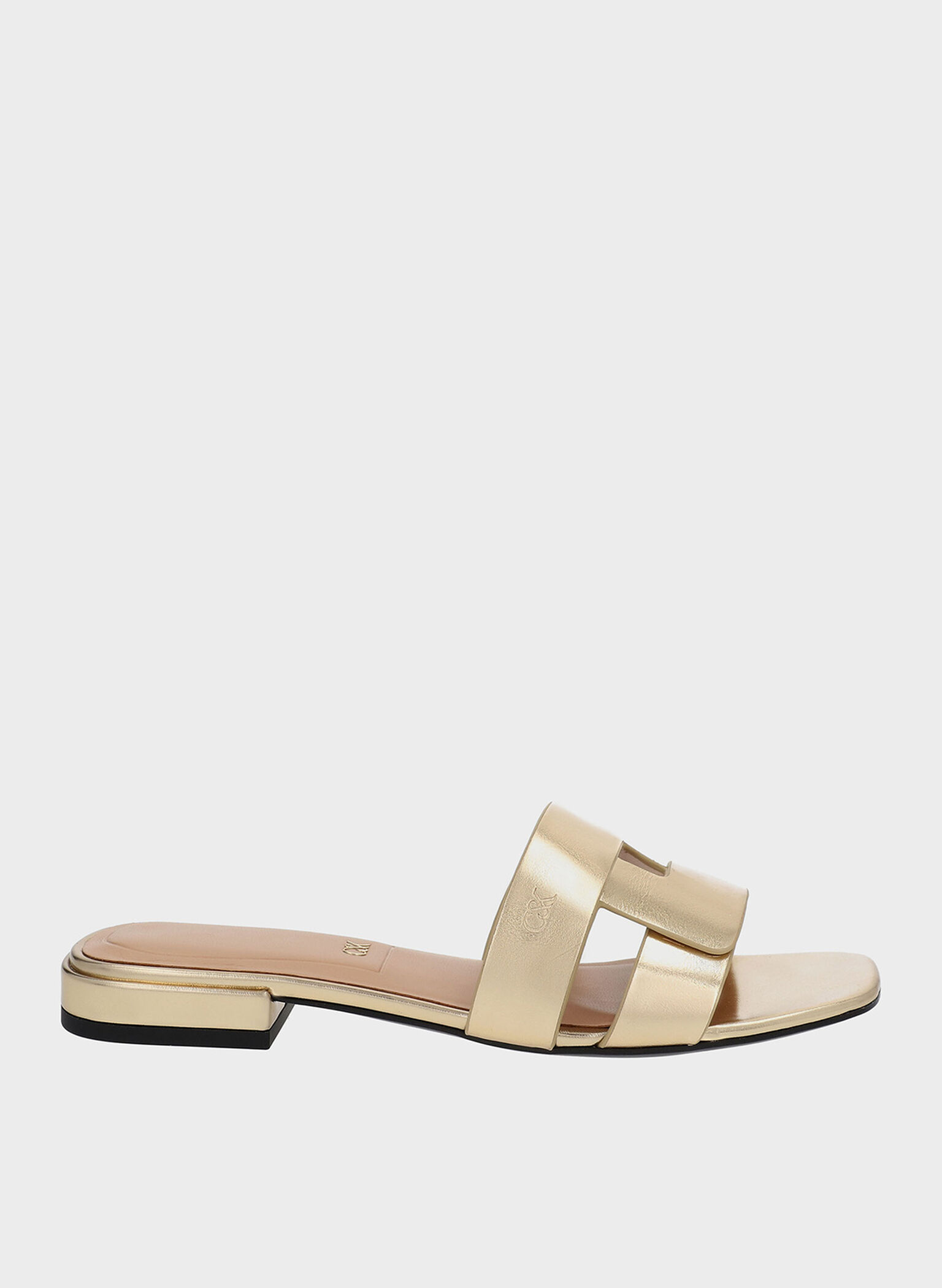 Joan Metallic Leather Slide Sandals, Gold, hi-res