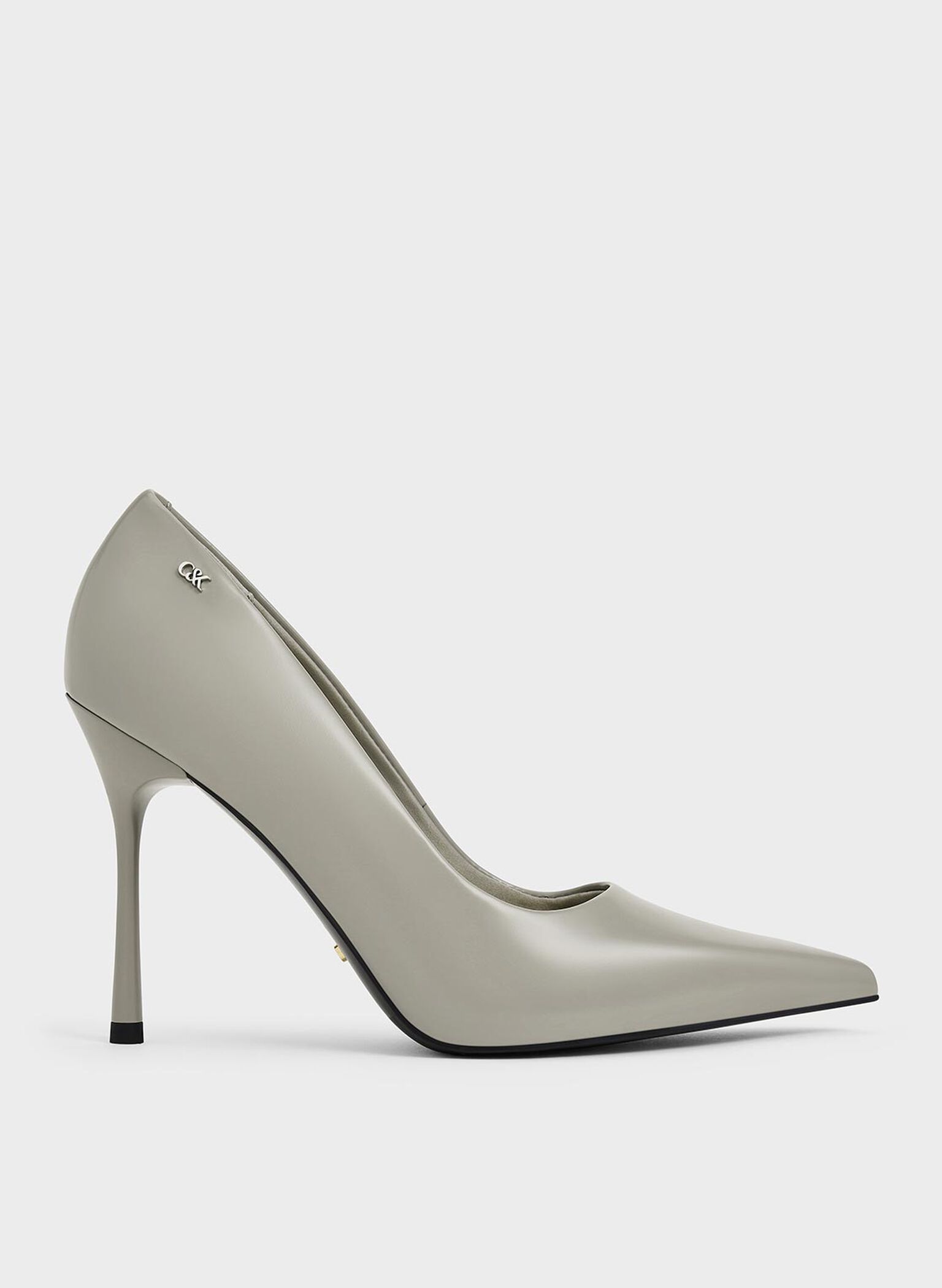 Kyra Leather Pointed-Toe Pumps, Grey, hi-res