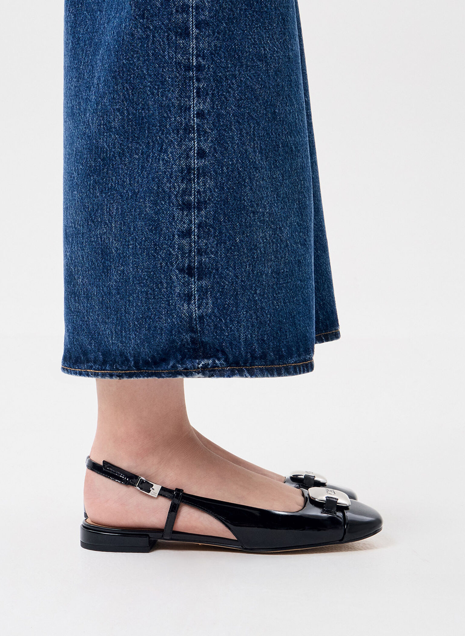 Patent Leather Metallic-Accent Slingback Flats, Black Patent, hi-res
