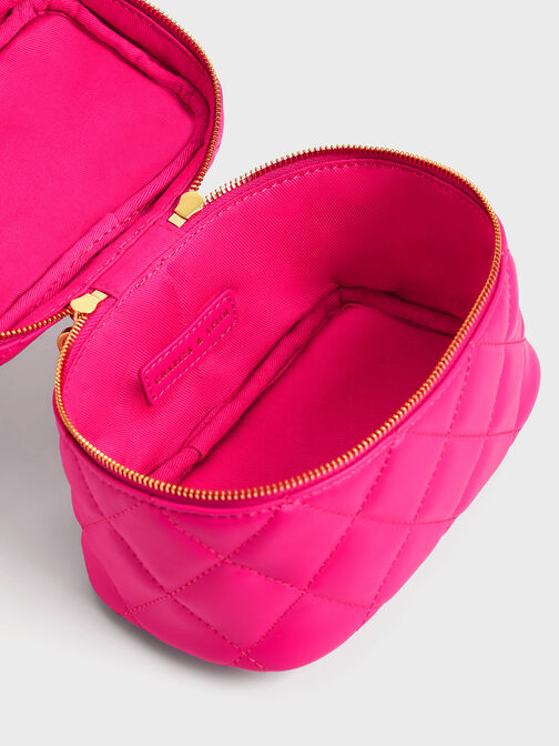 Quilted Two-Way Zip Mini Bag, Fuchsia, hi-res