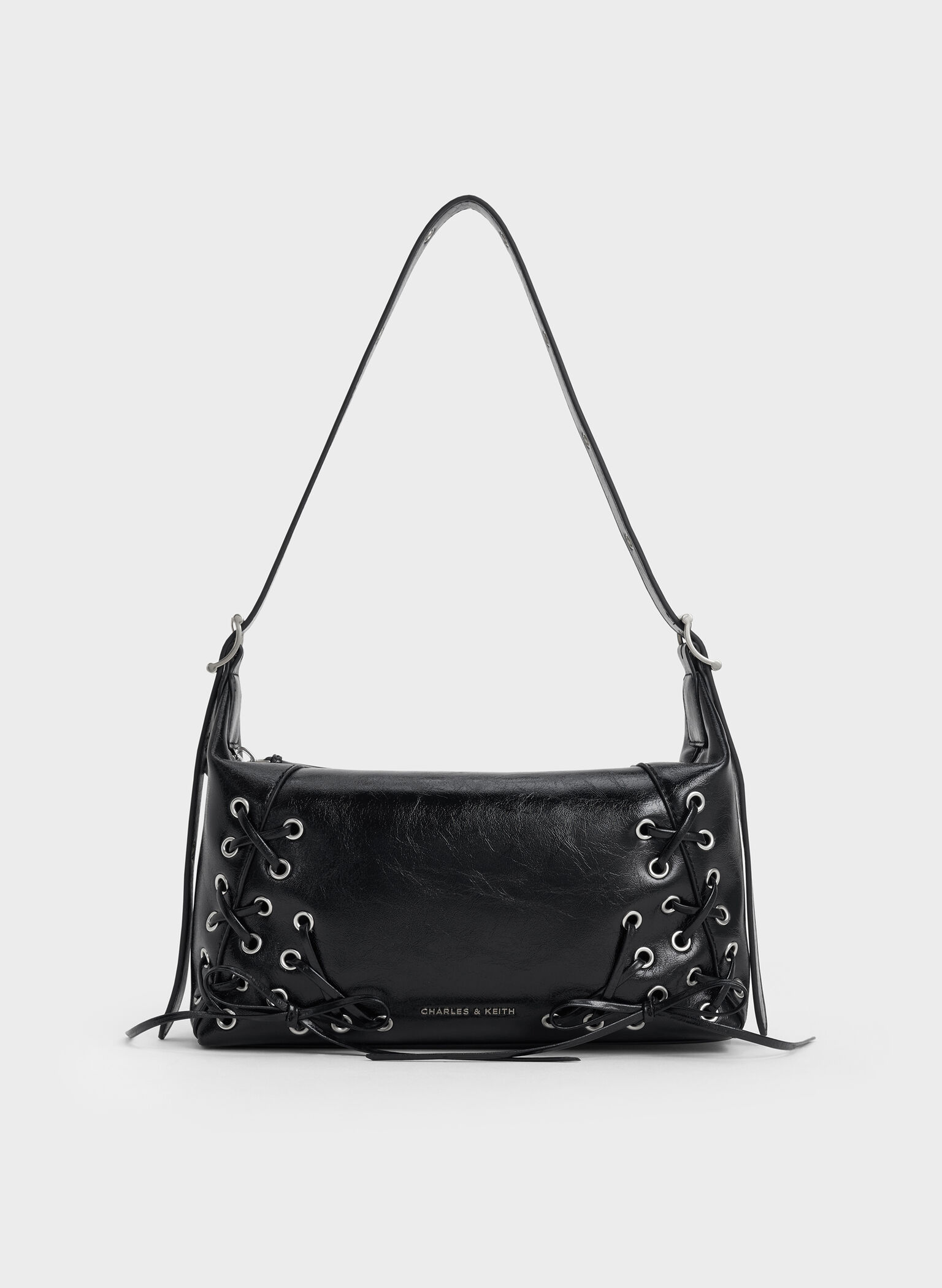 Xylia Grommet Lace-Up Shoulder Bag, Noir, hi-res