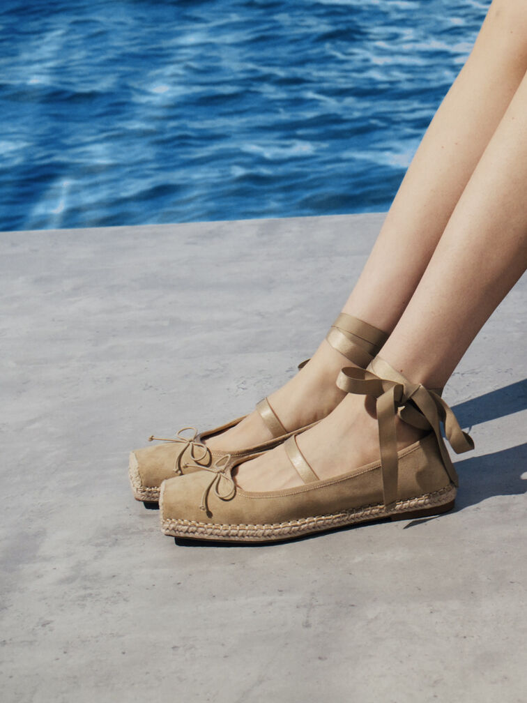 Bernadine Faux Suede Tie-Around Espadrille Flats, Sand, hi-res