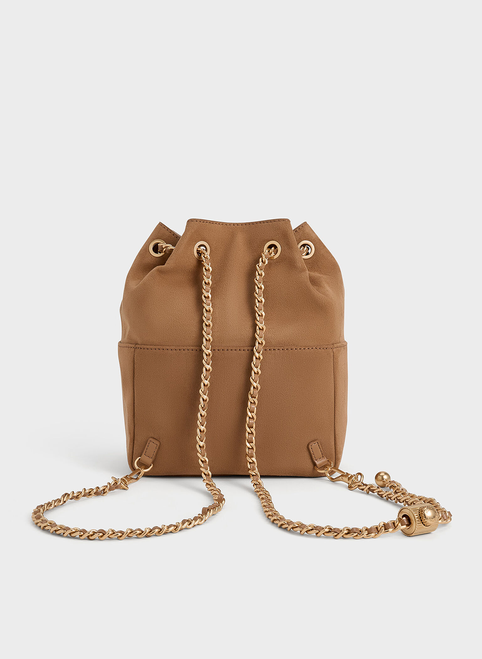 Donna Faux Suede Fur-Trim Backpack, Tan, hi-res