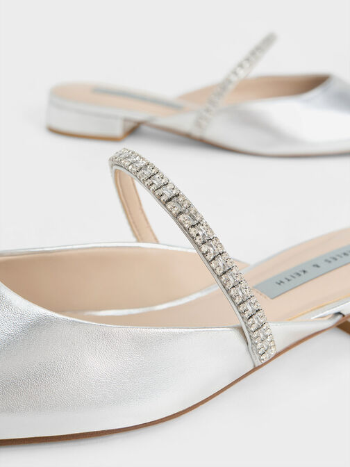 Ambrosia Gem-Embellished Mules, Silver, hi-res