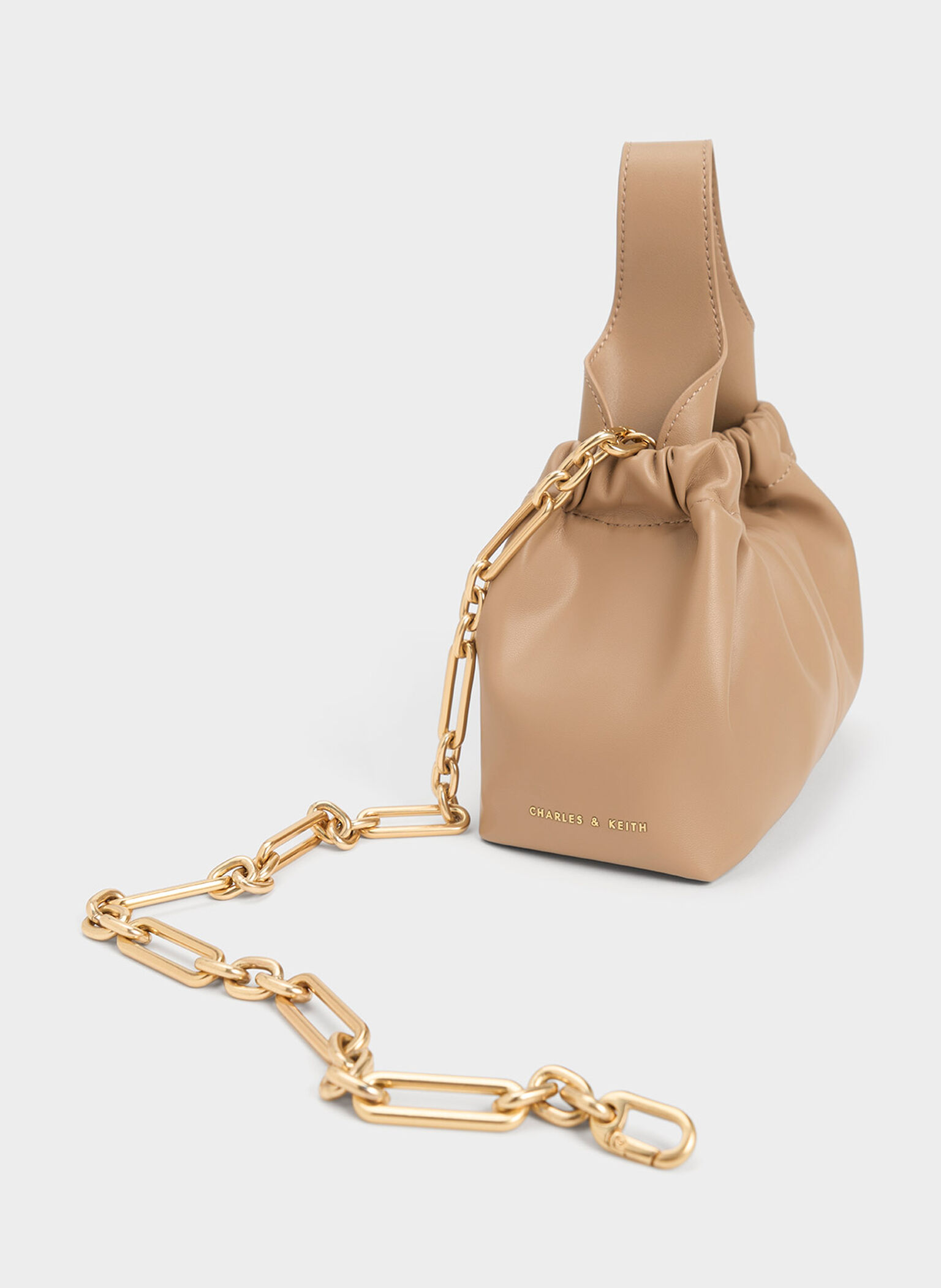 Ally Ruched Slouchy Chain-Handle Bag, Sand, hi-res