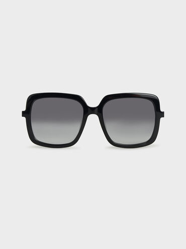 Square Acetate Sunglasses, Black, hi-res