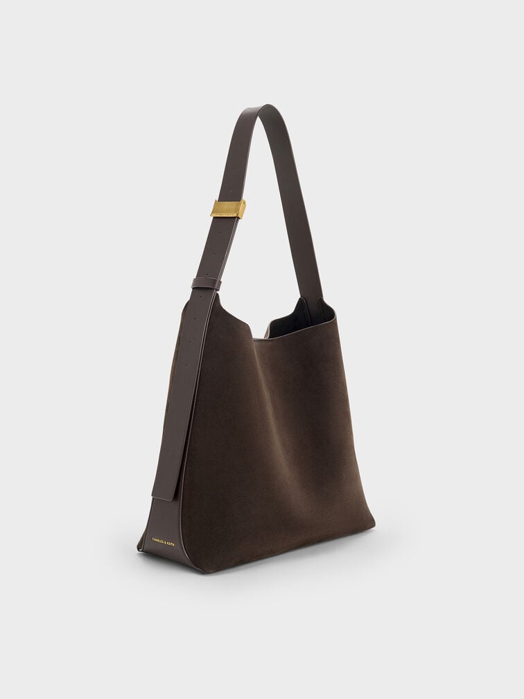 Edna Recycled Suede Hobo Bag, Espresso Brown, hi-res