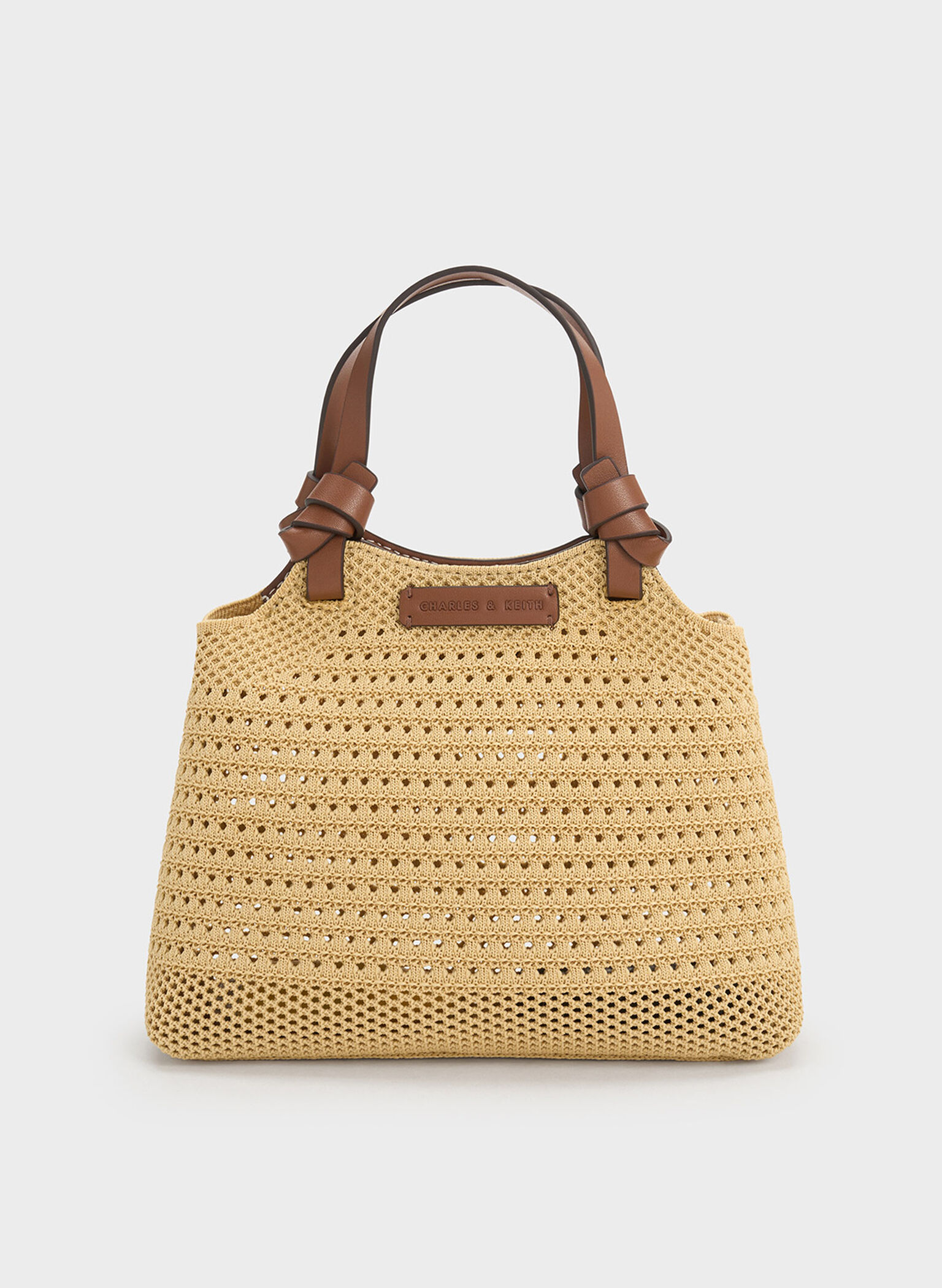 Ida Knotted Handle Knitted Tote Bag, Beige, hi-res