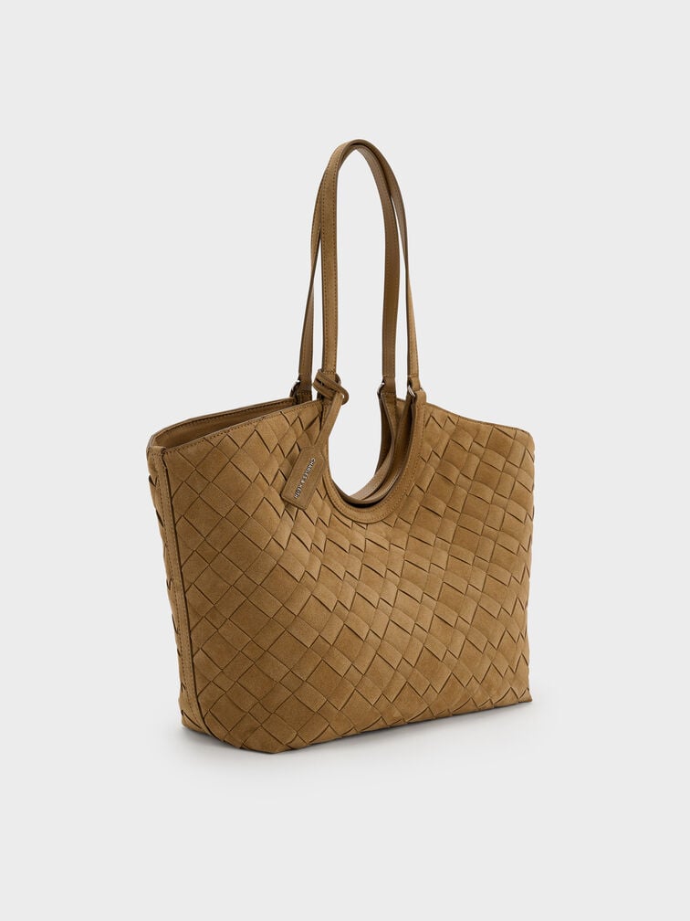 Ivette Recycled Suede Woven Tote Bag, Sahara Sand, hi-res