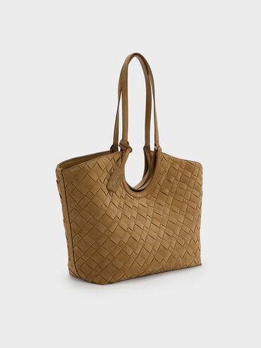 Ivette Recycled Suede Woven Tote Bag, Sahara Sand, hi-res