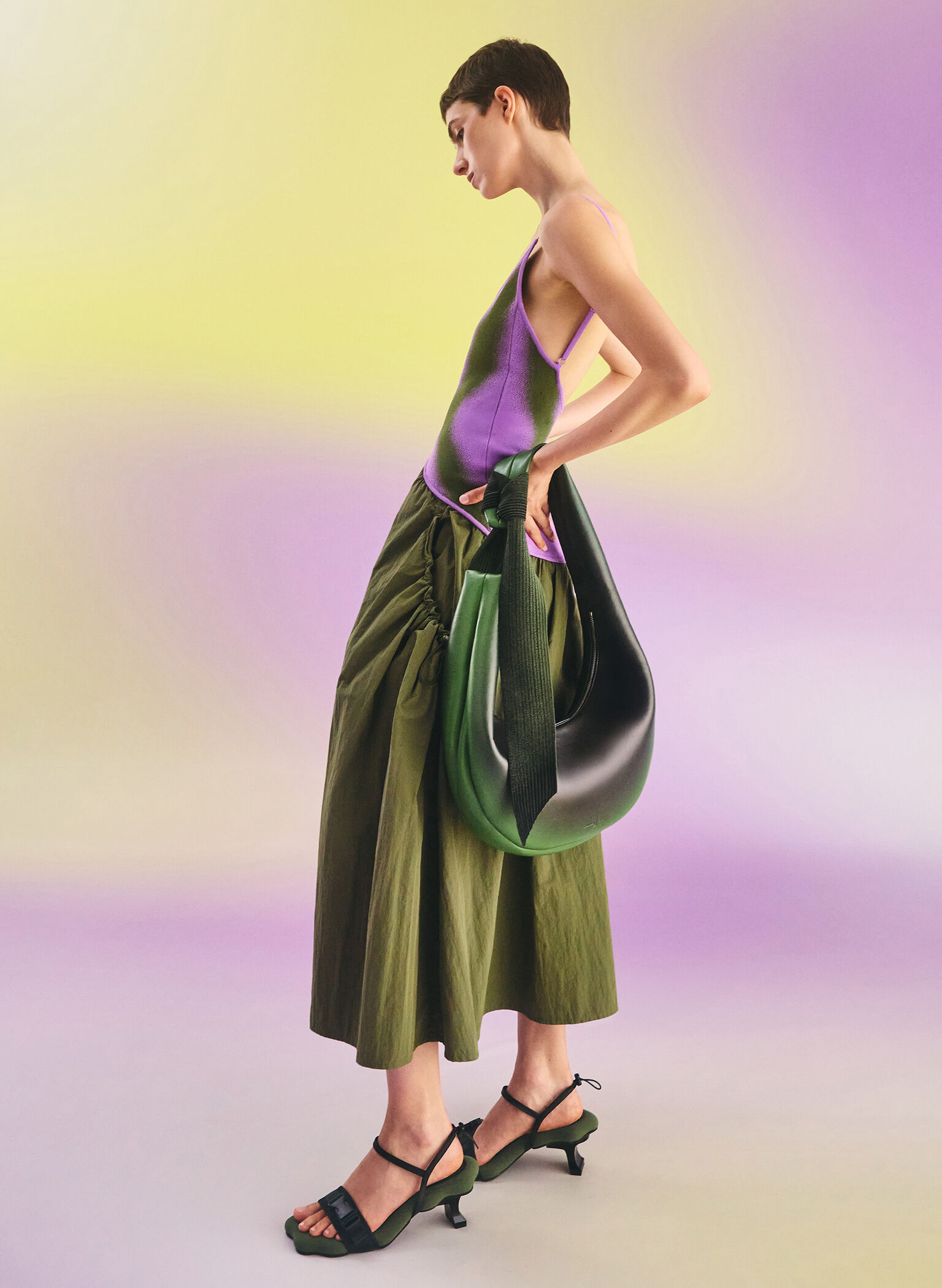 Toni Gradient Knotted Crescent Hobo Bag, Green, hi-res
