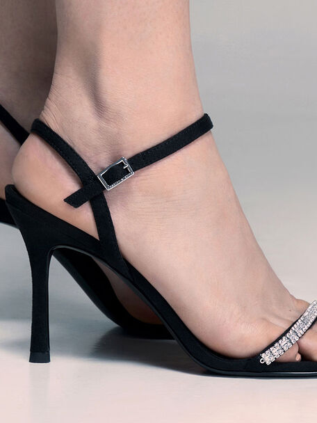 Ambrosia Textured Gem-Embellished Ankle-Strap Pumps, Black Textured, hi-res