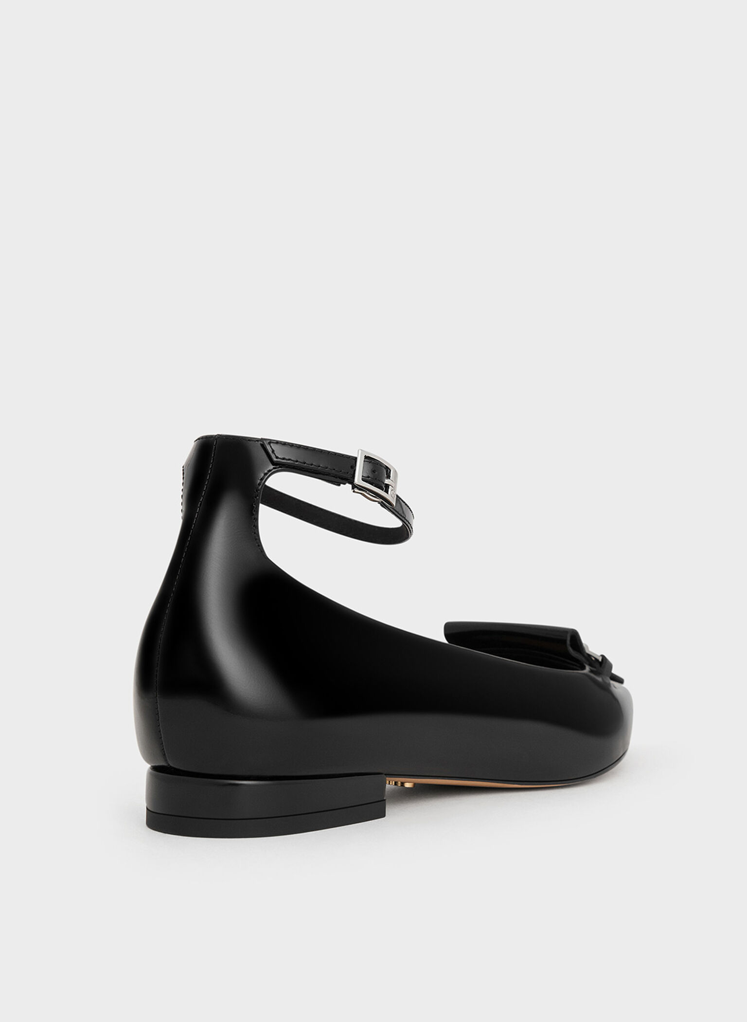 Leather Metallic-Accent Pointed-Toe Ankle-Strap Flats, Black Box, hi-res