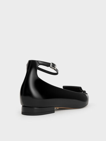 Leather Metallic-Accent Pointed-Toe Ankle-Strap Flats, Black Box, hi-res