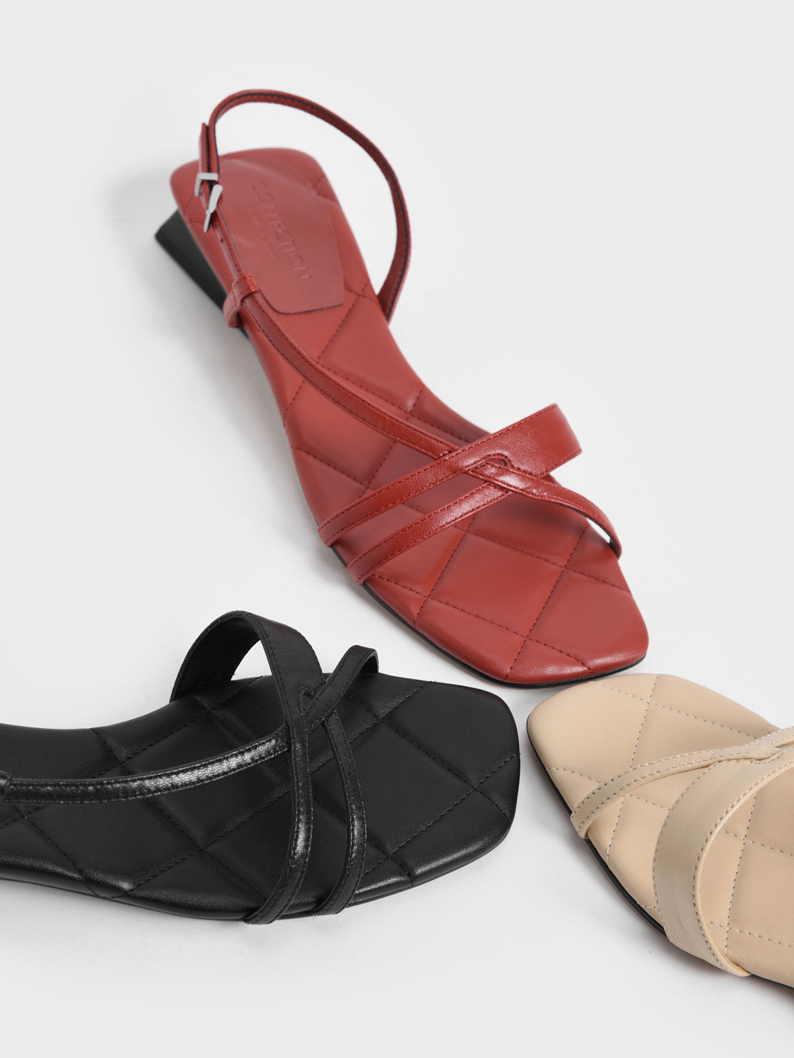 Leather Trapeze Heel Slingback Sandals, Black, hi-res