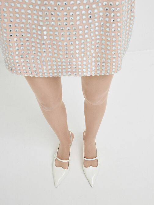 Pointed-Toe Mary Jane Slingback Pumps, White, hi-res