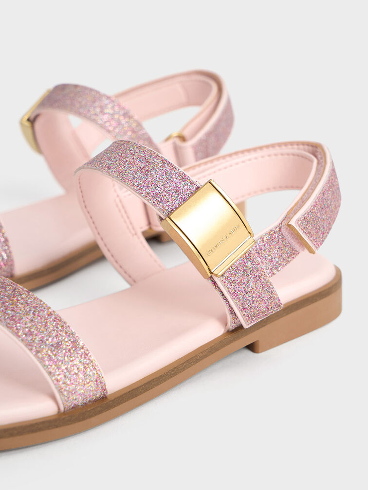 Girls' Yvette Glittered Double Strap Sandals, Pink, hi-res