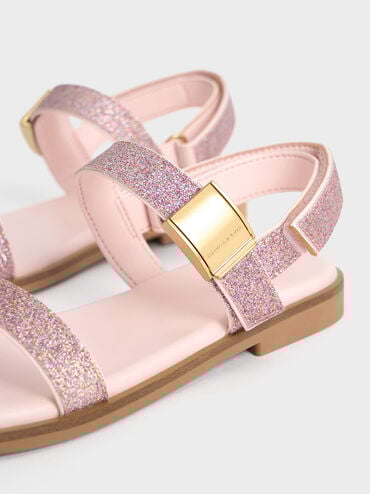Girls' Yvette Glittered Double Strap Sandals, Pink, hi-res