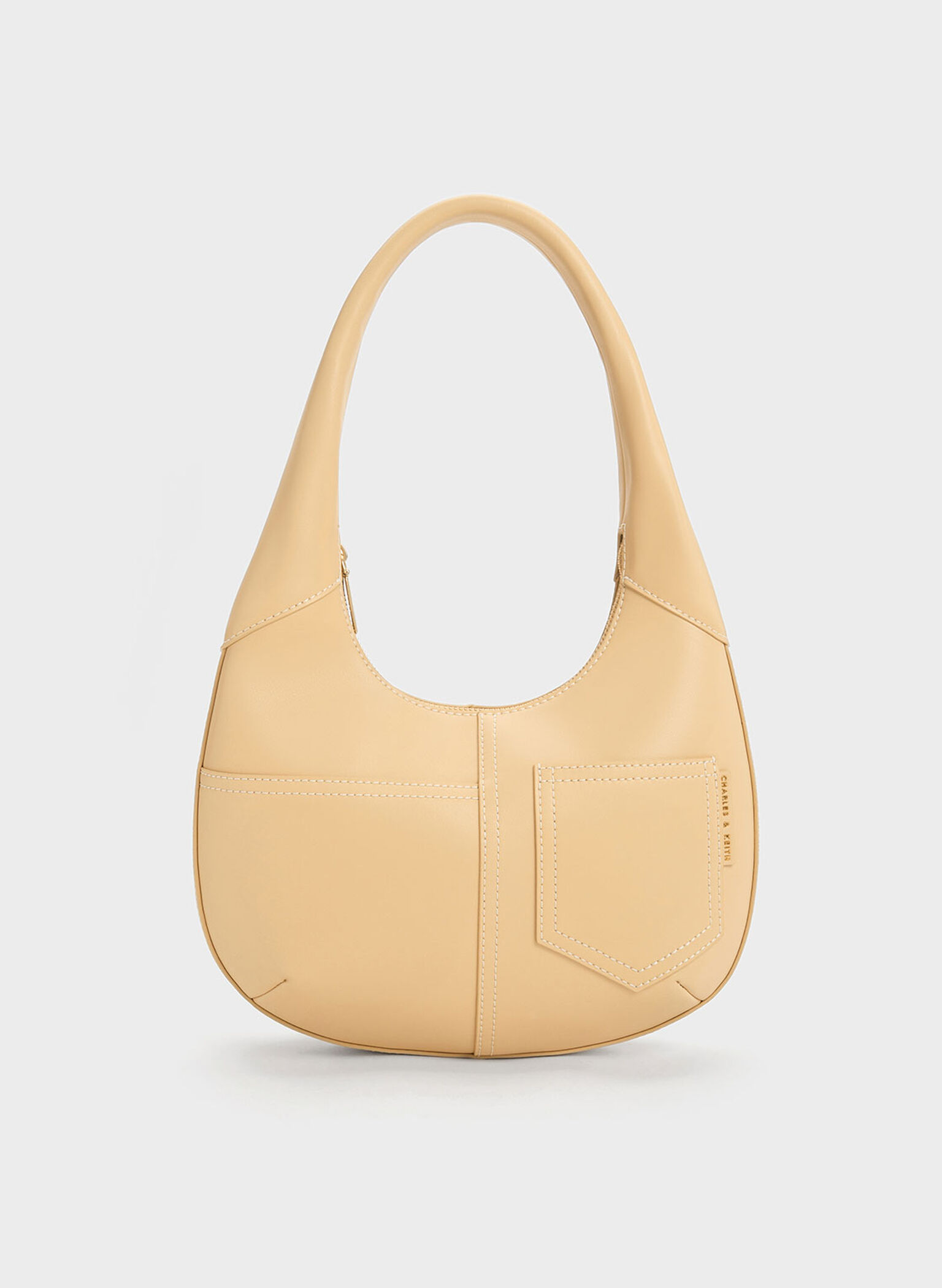 Anthea Contrast-Trim Curved Hobo Bag, Beige, hi-res