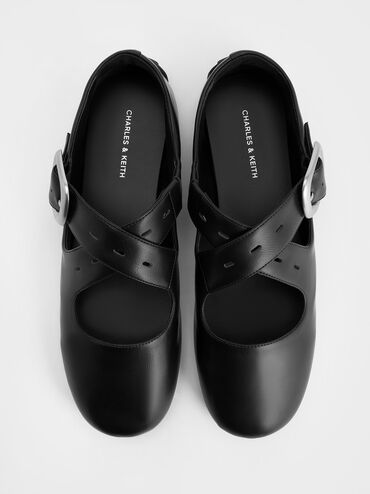 Crossover-Strap Mary Janes, Black, hi-res