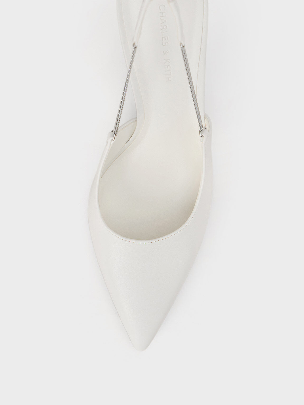 Chain Link Pointed Toe Slingback Pumps White