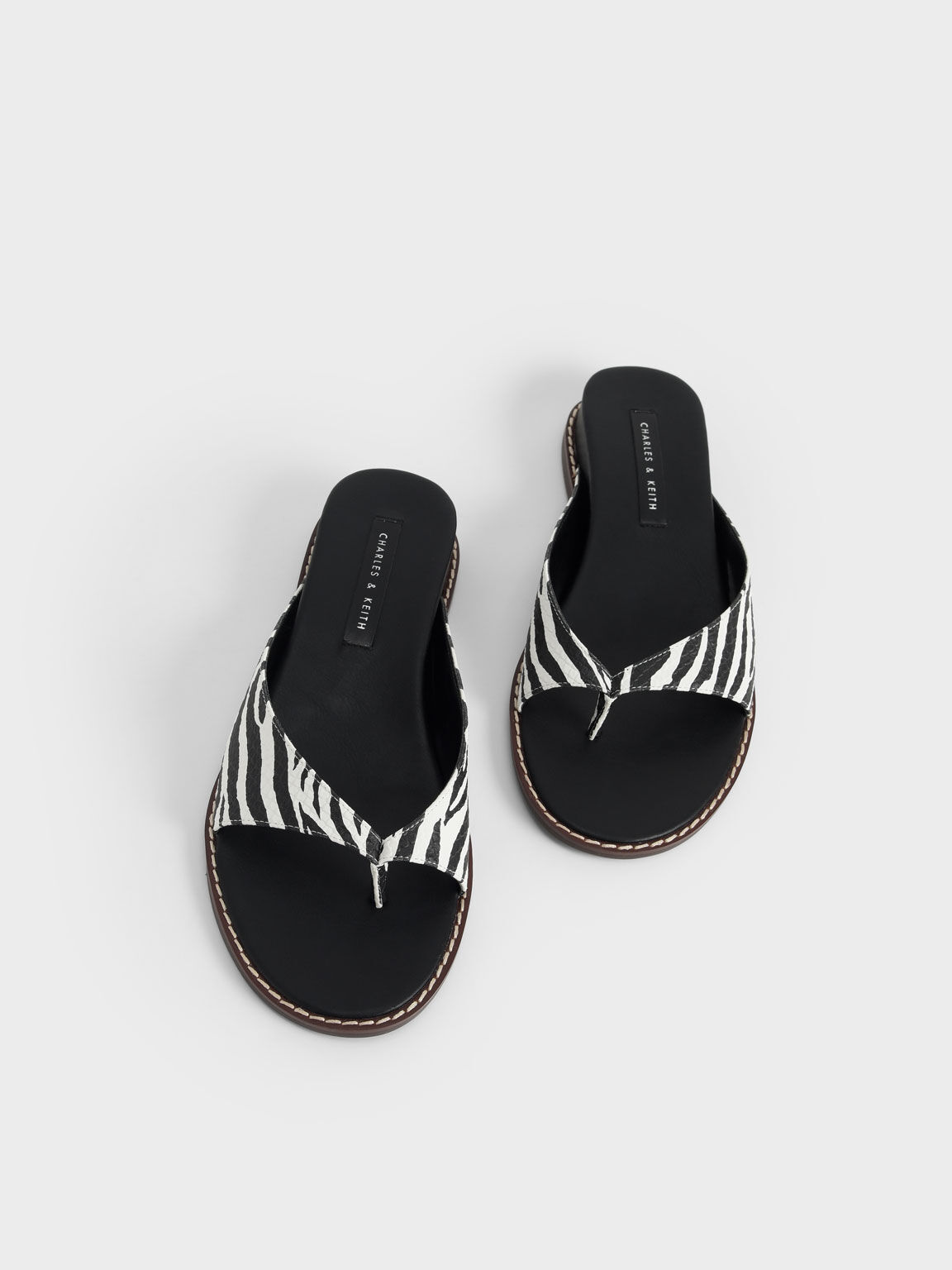 Zebra Print Stitch Trim Thong Sandals, Animal Print Natural, hi-res