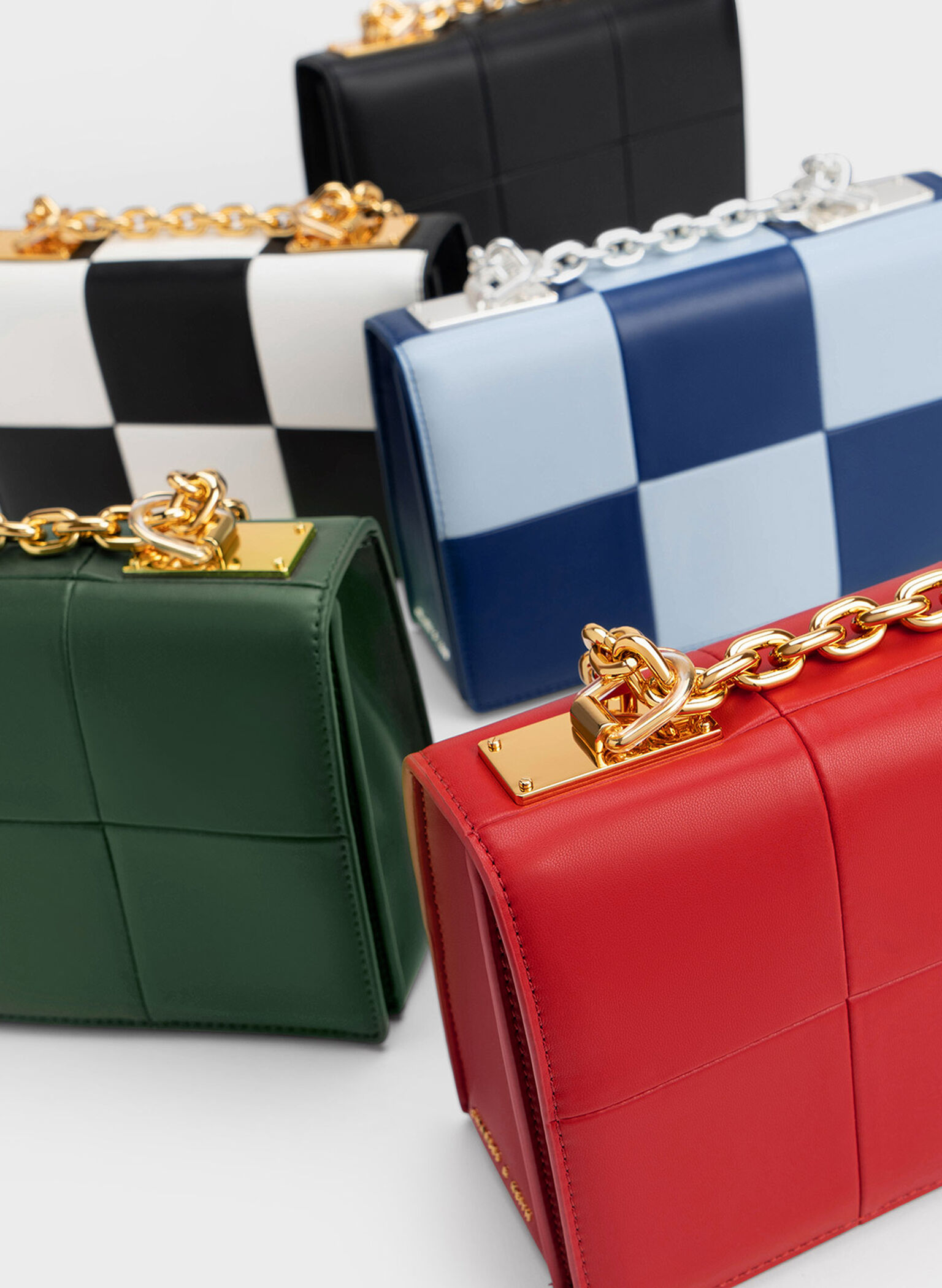 Georgette Chain Handle Checkered Bag, Multi, hi-res