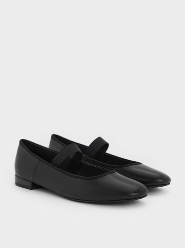Leather Mary Jane Flats, Black, hi-res