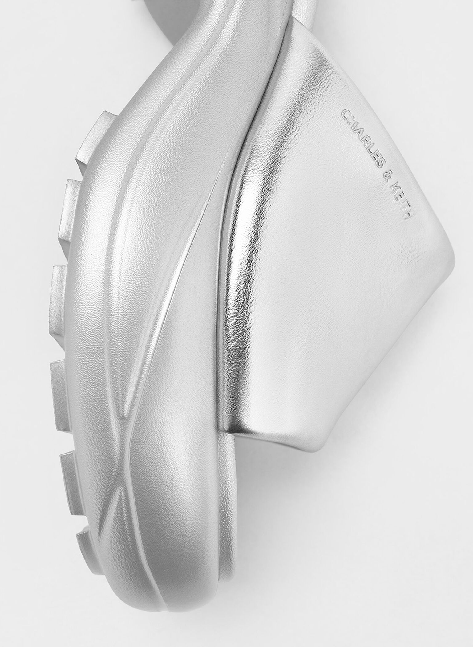Metallic Wide-Strap Curved Platform Sports Sandals, Silver, hi-res