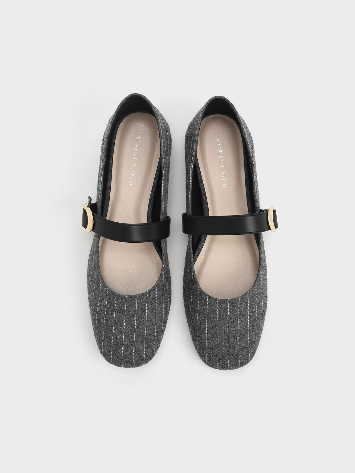 Metallic Accent Felt Mary Jane Ballerina Flats - Grey Charles & Keith