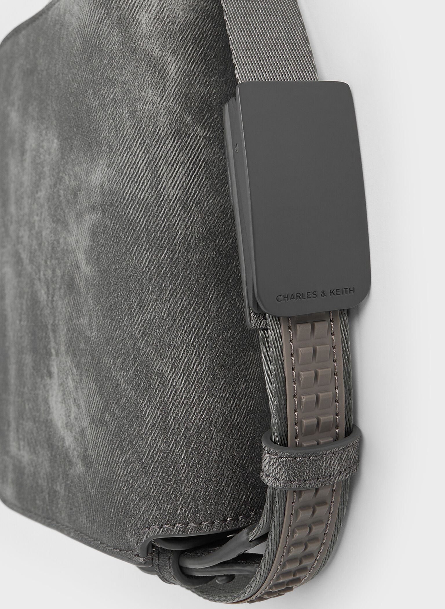 Denim Boxy Front Flap Shoulder Bag, Dark Grey, hi-res