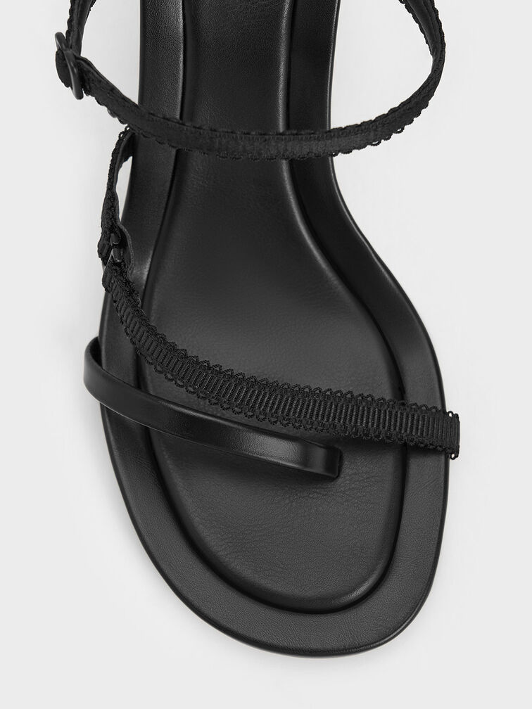 Strappy-Lace Thong Sandals, Black Textured, hi-res