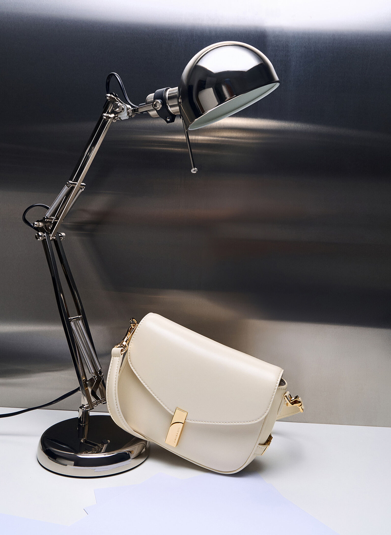 Aurelia Metallic-Accent Saddle Bag, Cream, hi-res