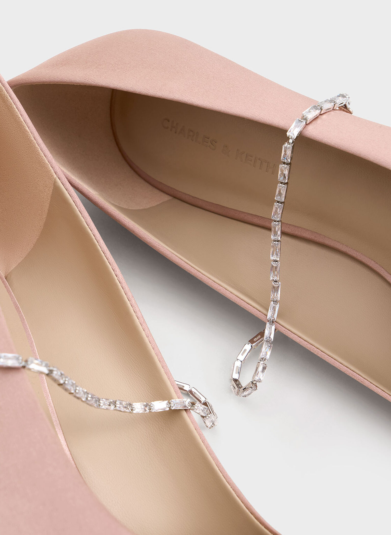 Satin Embellished-Strap Pointed-Toe Pumps, Nude, hi-res