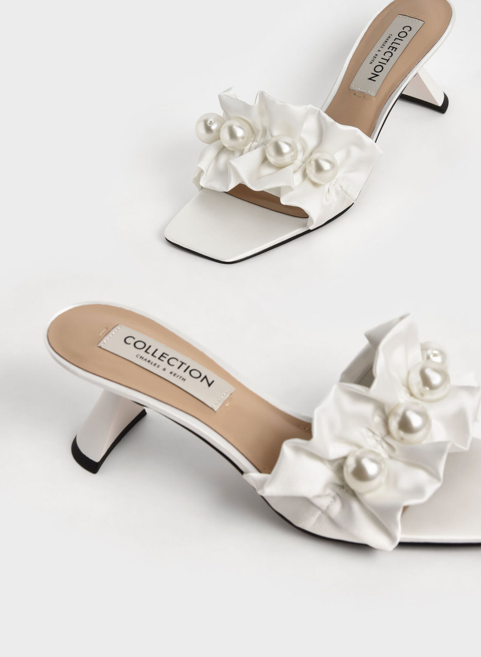 Blythe Bead-Embellished Satin Mules, White, hi-res