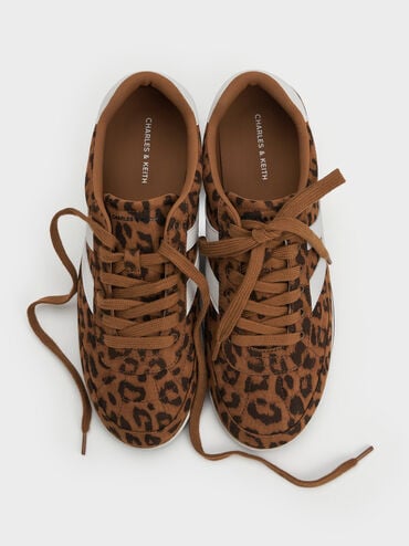 Faux Suede Leopard-Print Low-Top Sneakers, Animal Print Brown, hi-res