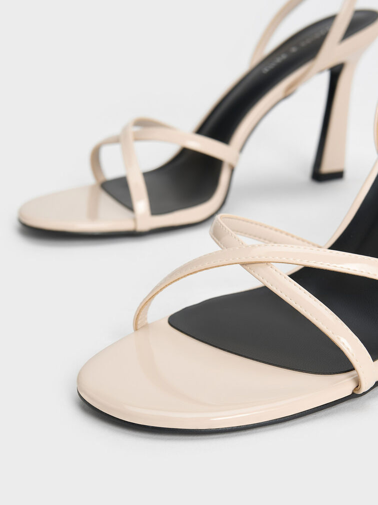 Patent Crossover-Strap Heeled Sandals, Cream, hi-res