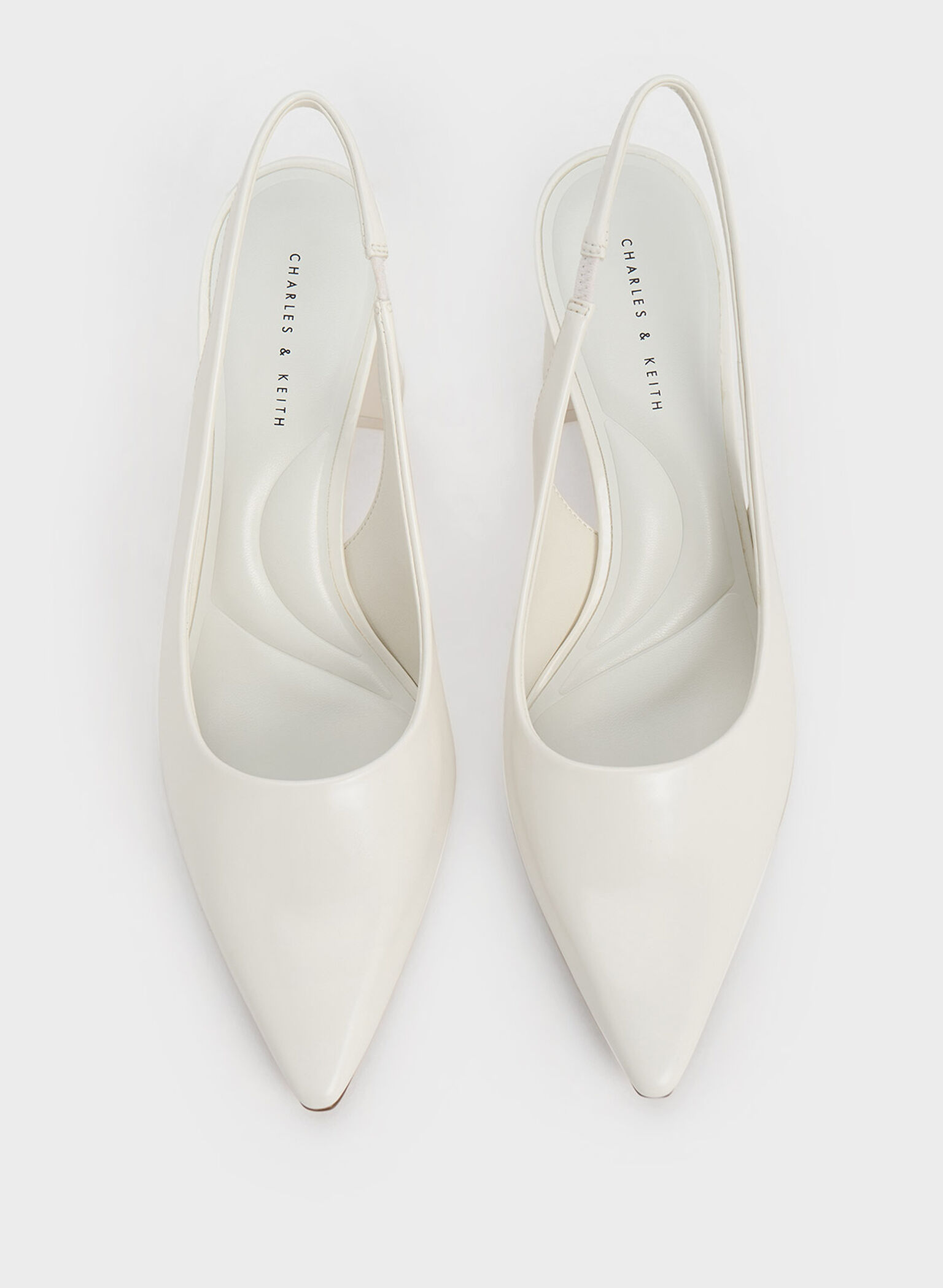 Teagan Elastane Trapeze Heel Slingback Pumps, White, hi-res