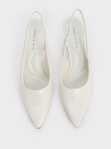Teagan Elastane Trapeze Heel Slingback Pumps, White, hi-res